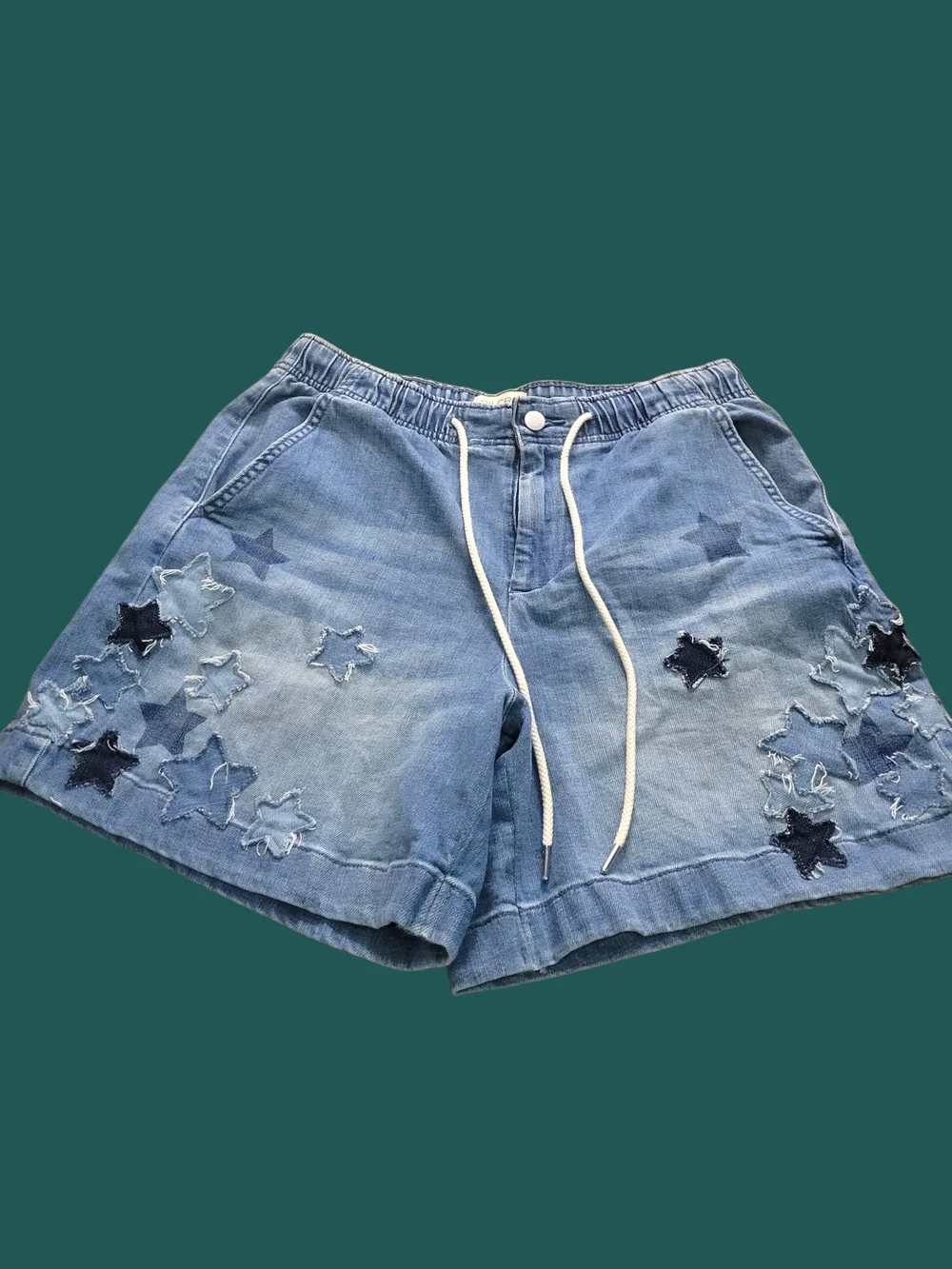 Pilcro S Light Blue Star Appliqué Denim Shorts - Picture 1 of 12